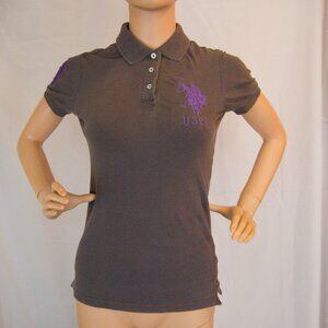 Grey and Purple Polo Shirt with Big Pony Logo and #3 Cotton Short Sleeve Small